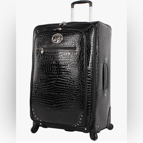 BRAND NEW Kathy Van Zeeland Croco PVC Designer Rolling Luggage. Pink inside. - Picture 1 of 8